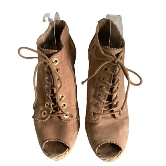 STUART WEITZMAN SUEDE LACE UP PEEP TOE HEELED SHOES/BOOTIES SIZE 38.5 - Picture 4 of 13